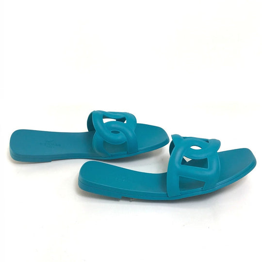 HERMES Sandals rubber blue Petanco flat Aloha Chene Dunkle Women 36 Used Authentic