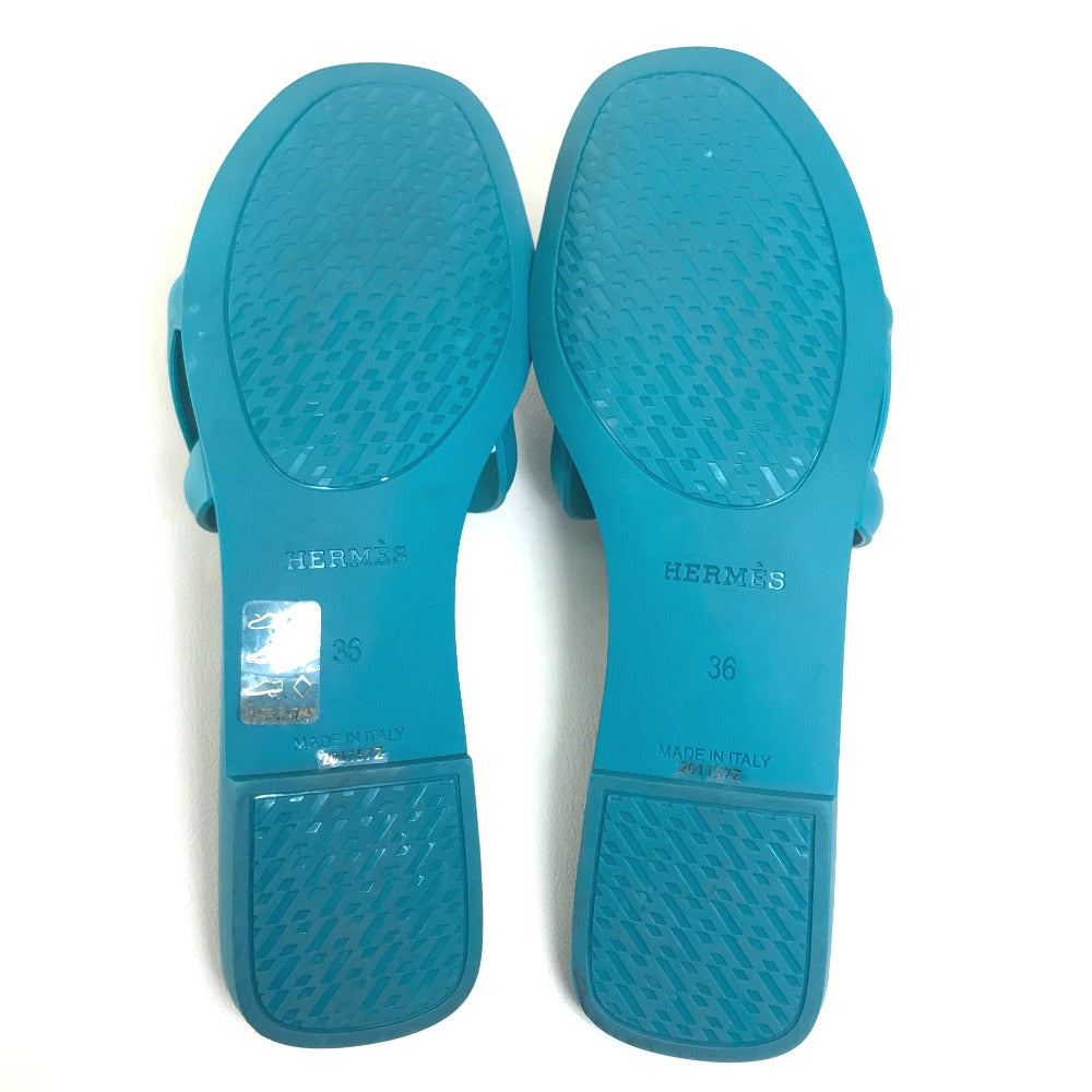 HERMES Sandals rubber blue Petanco flat Aloha Chene Dunkle Women 36 Used Authentic