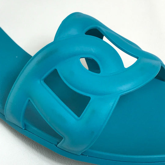 HERMES Sandals rubber blue Petanco flat Aloha Chene Dunkle Women 36 Used Authentic