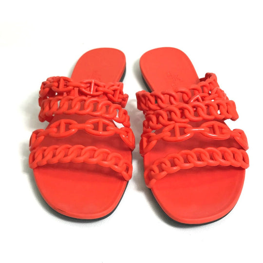 HERMES Sandals rubber Orange flat Shenu Dunkle Women 36 Used Authentic