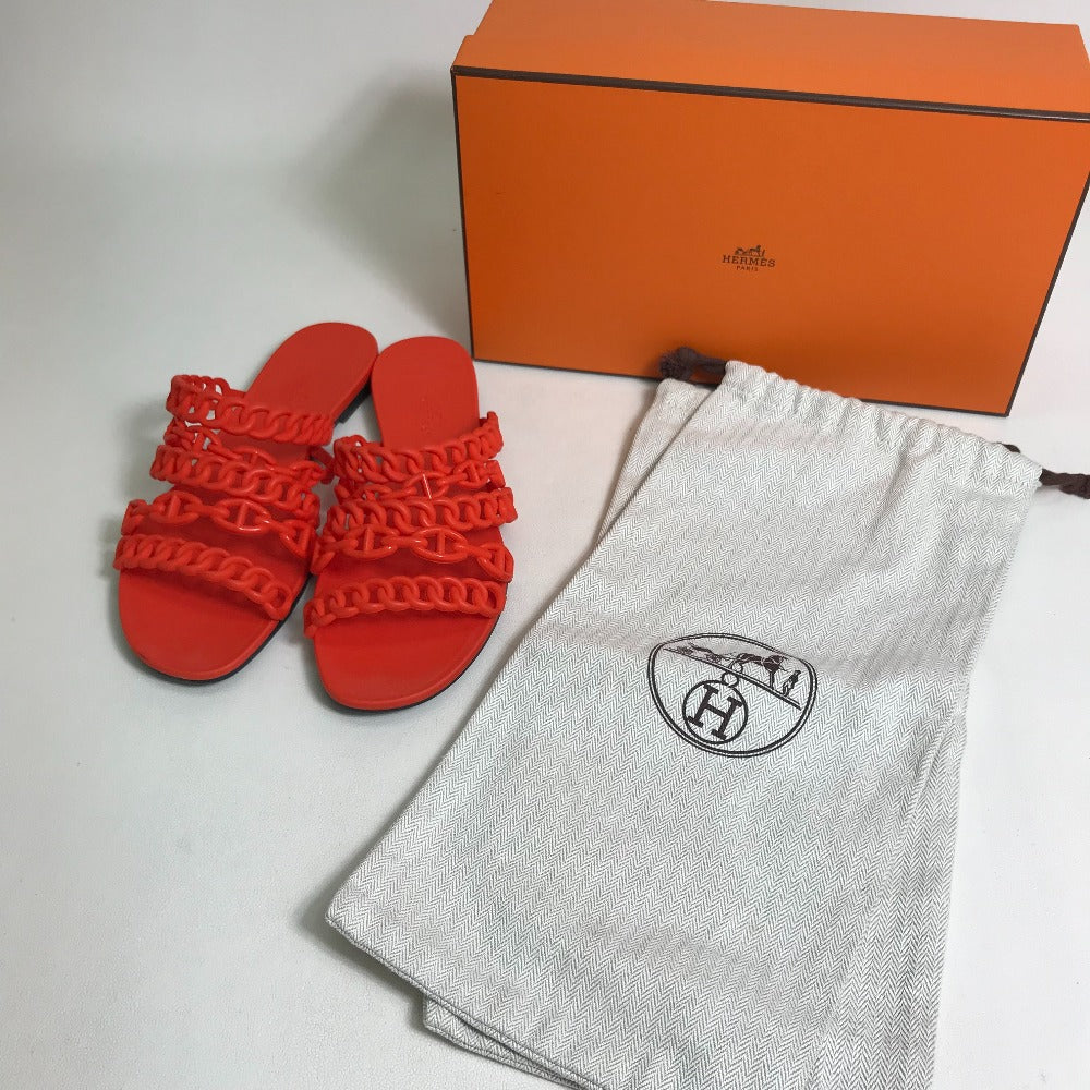HERMES Sandals rubber Orange flat Shenu Dunkle Women 36 Used Authentic