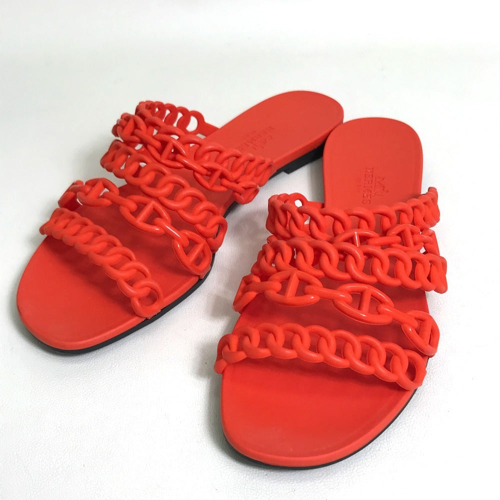 HERMES Sandals rubber Orange flat Shenu Dunkle Women 36 Used Authentic