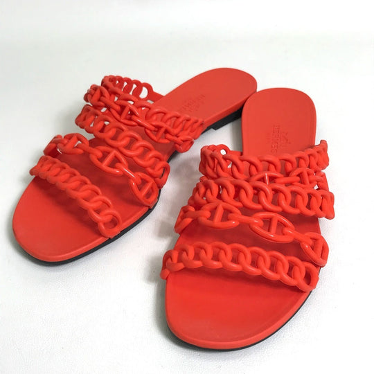 HERMES Sandals rubber Orange flat Shenu Dunkle Women 36 Used Authentic