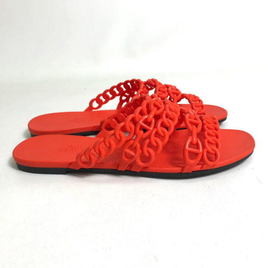 HERMES Sandals rubber Orange flat Shenu Dunkle Women 36 Used Authentic