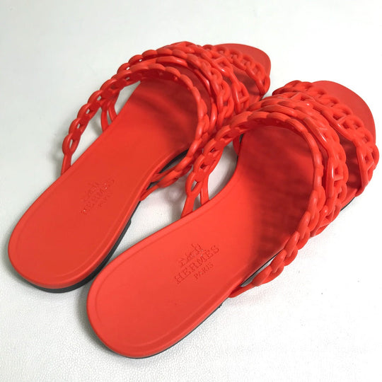HERMES Sandals rubber Orange flat Shenu Dunkle Women 36 Used Authentic