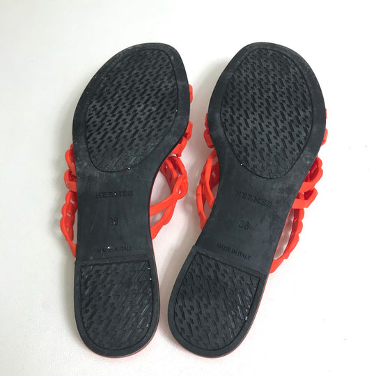 HERMES Sandals rubber Orange flat Shenu Dunkle Women 36 Used Authentic