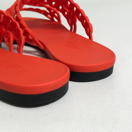 HERMES Sandals rubber Orange flat Shenu Dunkle Women 36 Used Authentic