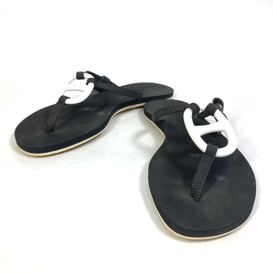 HERMES Sandals rubber black Chene Dunkle Caranella Women 37 Used Authentic