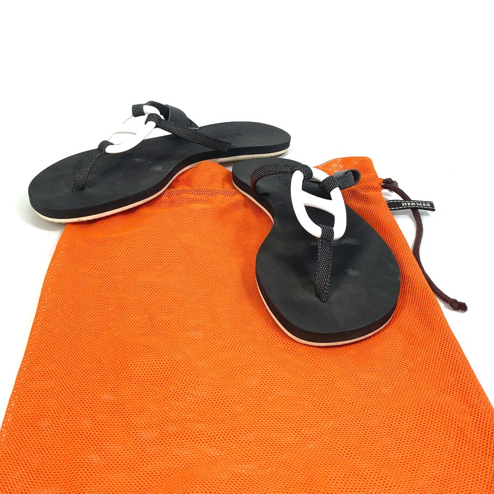 HERMES Sandals rubber black Chene Dunkle Caranella Women 37 Used Authentic