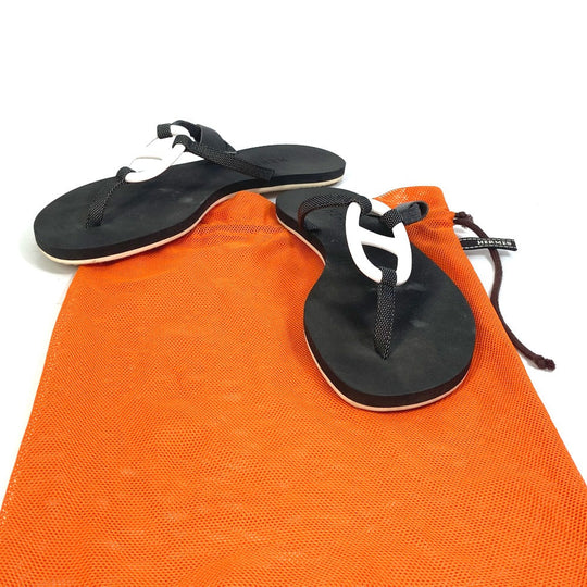 HERMES Sandals rubber black Chene Dunkle Caranella Women 37 Used Authentic
