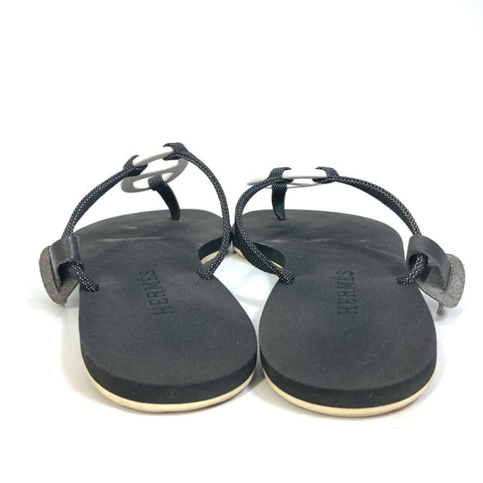 HERMES Sandals rubber black Chene Dunkle Caranella Women 37 Used Authentic