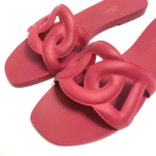 HERMES Sandals rubber Red shoes flats flats Aloha Chene Dunkle Women 35 Used Authentic