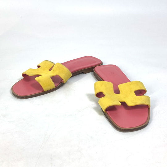 HERMES Sandals Leather, Suede pink logo Oran Women 36.5 Used Authentic