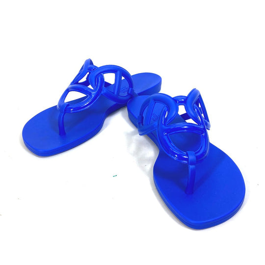 HERMES Sandals rubber blue Flat thong shoes Chene Dunkle Egeri Women 36 Used Authentic