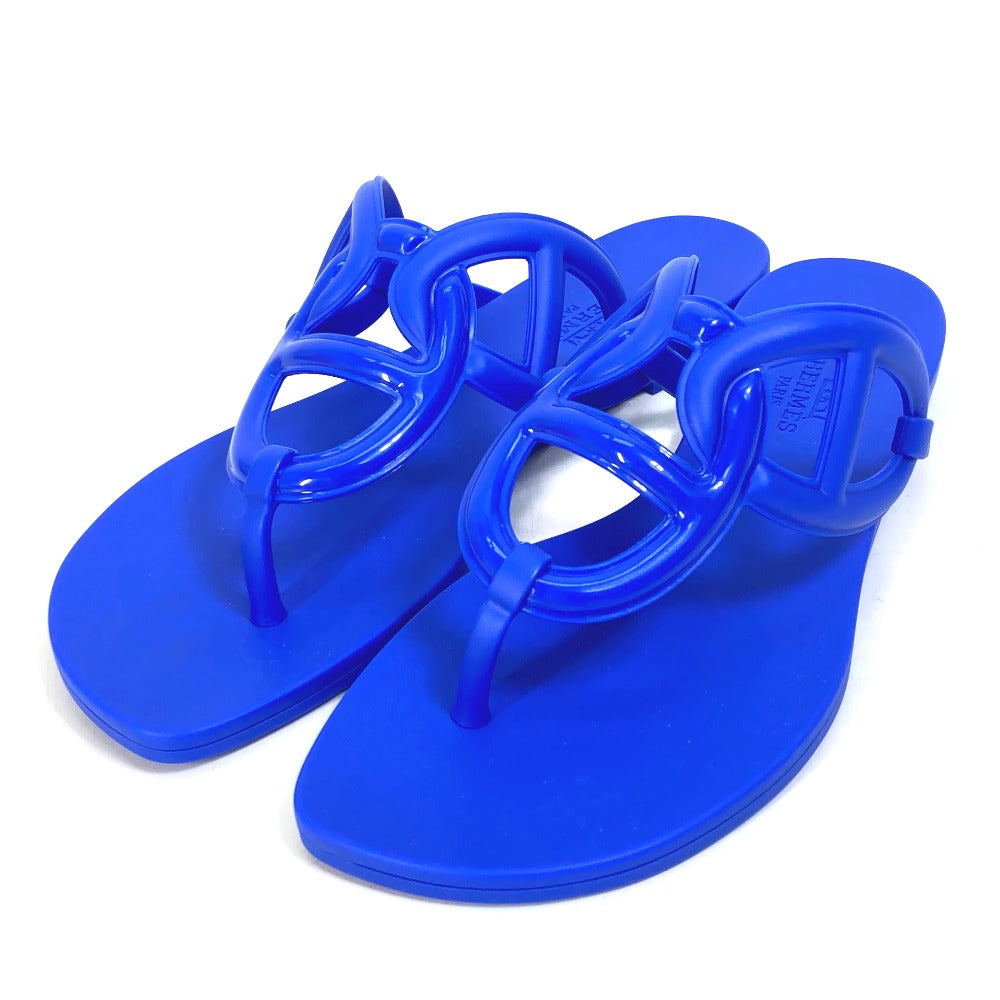 HERMES Sandals rubber blue Flat thong shoes Chene Dunkle Egeri Women 36 Used Authentic