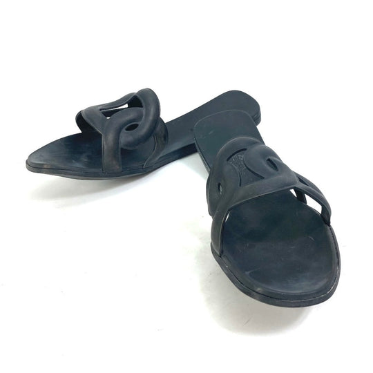 HERMES Sandals rubber black shoes flats flats Aloha Chene Dunkle Women 39 Used Authentic