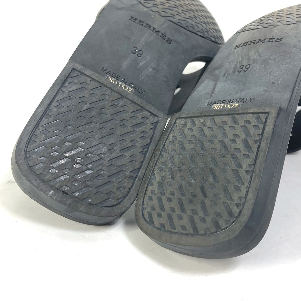 HERMES Sandals rubber black shoes flats flats Aloha Chene Dunkle Women 39 Used Authentic