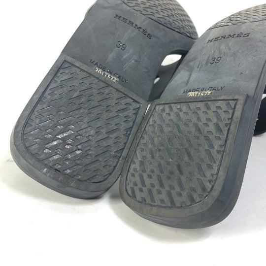 HERMES Sandals rubber black shoes flats flats Aloha Chene Dunkle Women 39 Used Authentic