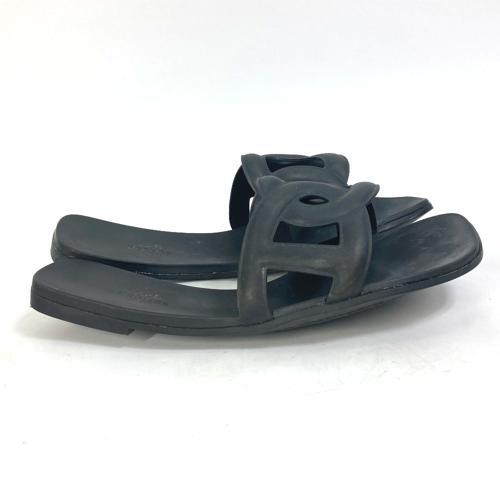 HERMES Sandals rubber black shoes flats flats Aloha Chene Dunkle Women 39 Used Authentic