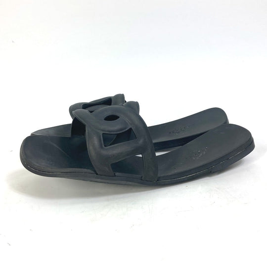 HERMES Sandals rubber black shoes flats flats Aloha Chene Dunkle Women 39 Used Authentic
