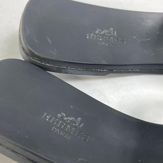 HERMES Sandals rubber black shoes flats flats Aloha Chene Dunkle Women 39 Used Authentic
