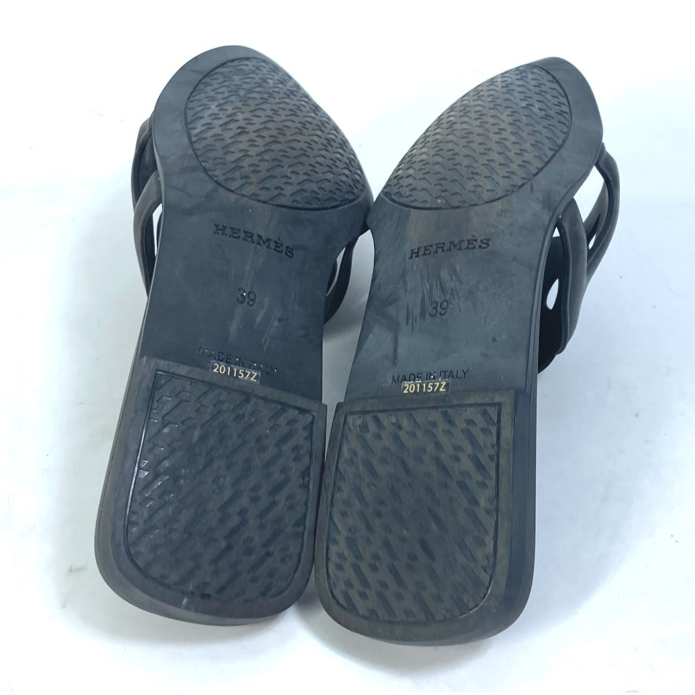 HERMES Sandals rubber black shoes flats flats Aloha Chene Dunkle Women 39 Used Authentic