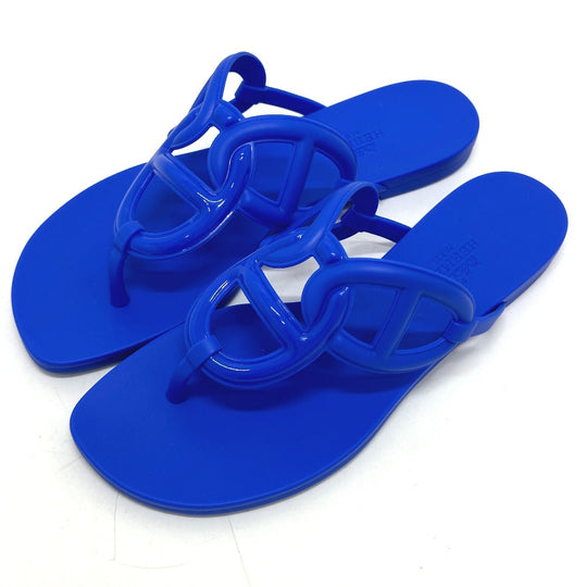 HERMES Sandals rubber blue Flat thong shoes Chene Dunkle Egeri Women 35 Used Authentic