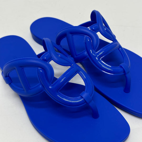 HERMES Sandals rubber blue Flat thong shoes Chene Dunkle Egeri Women 35 Used Authentic