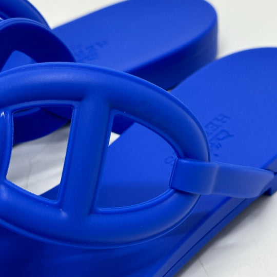 HERMES Sandals rubber blue Flat thong shoes Chene Dunkle Egeri Women 35 Used Authentic