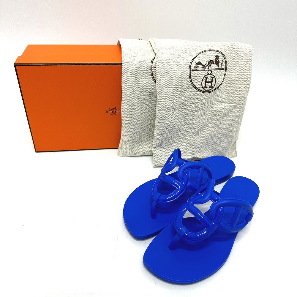HERMES Sandals rubber blue Flat thong shoes Chene Dunkle Egeri Women 35 Used Authentic
