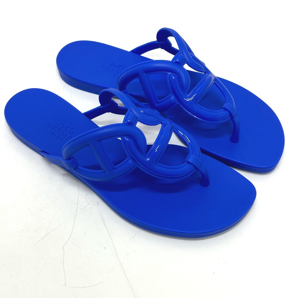 HERMES Sandals rubber blue Flat thong shoes Chene Dunkle Egeri Women 35 Used Authentic