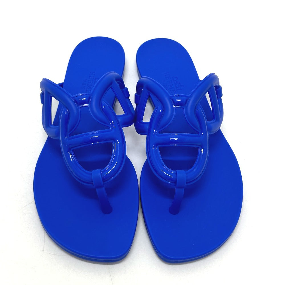 HERMES Sandals rubber blue Flat thong shoes Chene Dunkle Egeri Women 35 Used Authentic