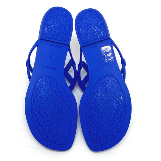 HERMES Sandals rubber blue Flat thong shoes Chene Dunkle Egeri Women 35 Used Authentic