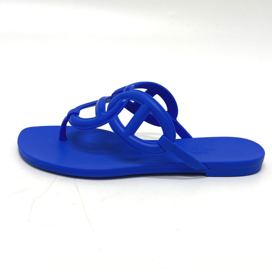 HERMES Sandals rubber blue Flat thong shoes Chene Dunkle Egeri Women 35 Used Authentic