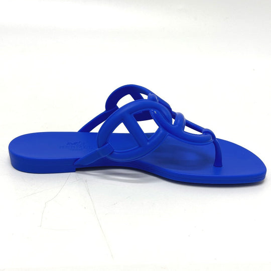 HERMES Sandals rubber blue Flat thong shoes Chene Dunkle Egeri Women 35 Used Authentic