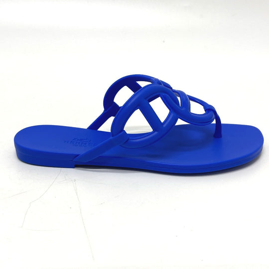 HERMES Sandals rubber blue Flat thong shoes Chene Dunkle Egeri Women 35 Used Authentic