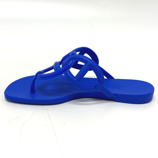 HERMES Sandals rubber blue Flat thong shoes Chene Dunkle Egeri Women 35 Used Authentic