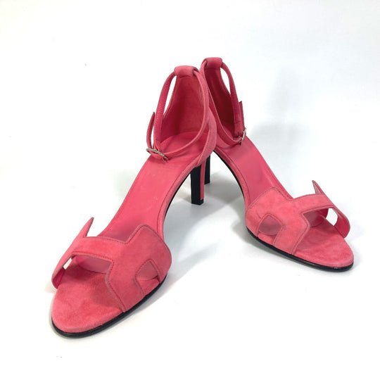 HERMES Sandals suede pink shoes Premiere 38 1/2