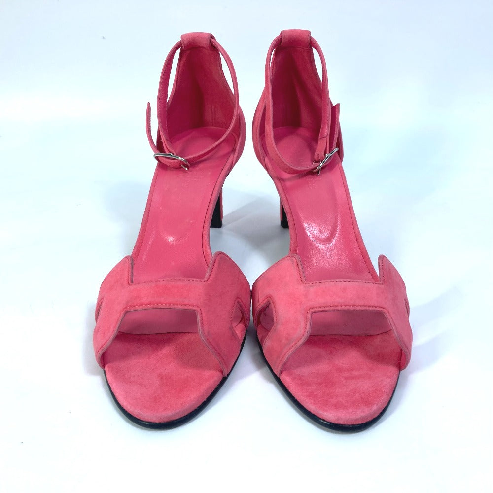 HERMES Sandals suede pink shoes Premiere 38 1/2
