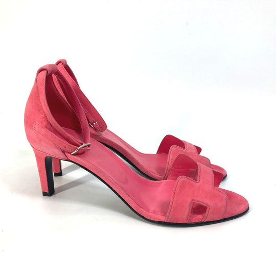 HERMES Sandals suede pink shoes Premiere 38 1/2
