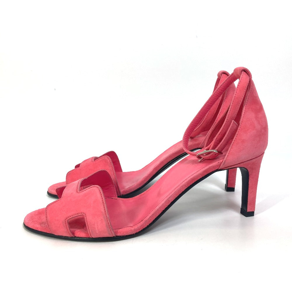 HERMES Sandals suede pink shoes Premiere 38 1/2