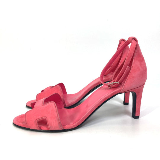 HERMES Sandals suede pink shoes Premiere 38 1/2