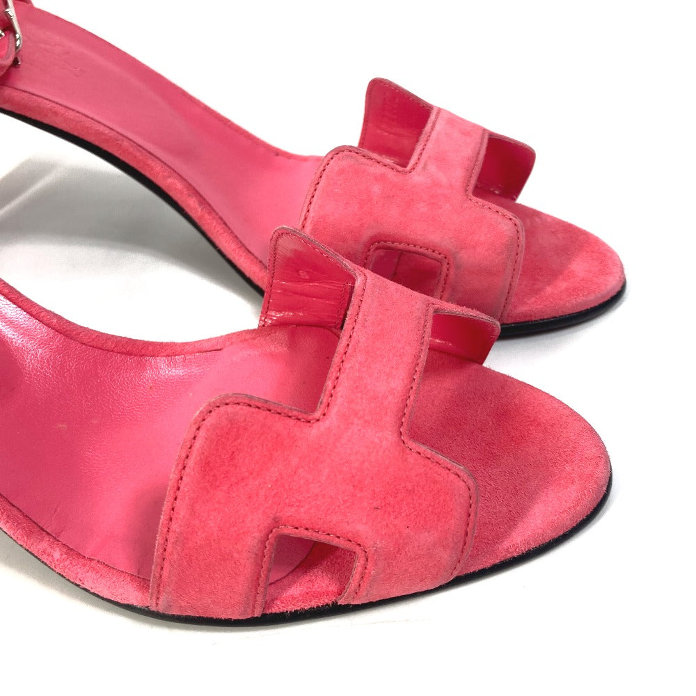 HERMES Sandals suede pink shoes Premiere 38 1/2