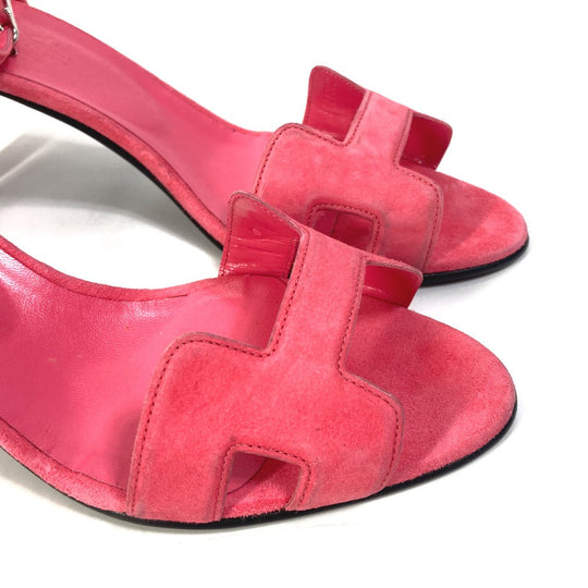 HERMES Sandals suede pink shoes Premiere 38 1/2