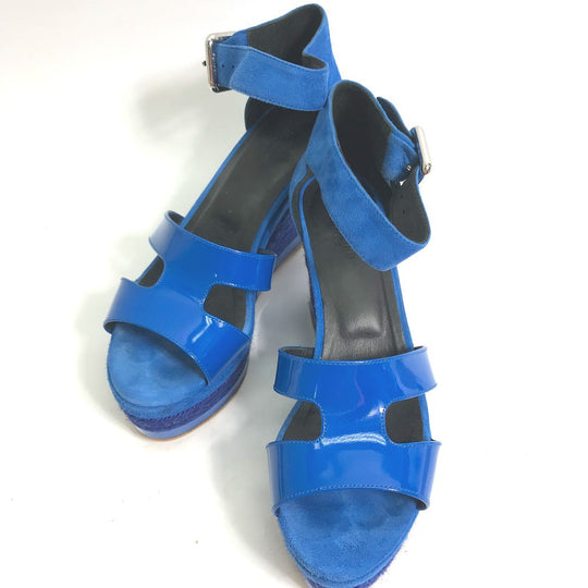 HERMES Sandals Suede, Patent Leather blue heel belt Elda Women 35 Used Authentic