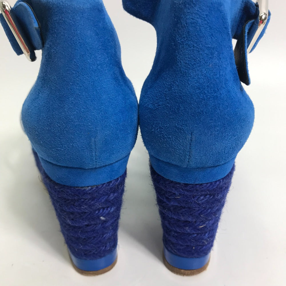 HERMES Sandals Suede, Patent Leather blue heel belt Elda Women 35 Used Authentic