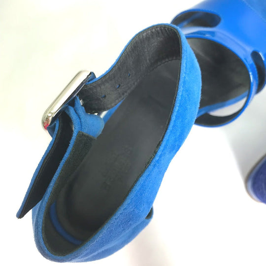 HERMES Sandals Suede, Patent Leather blue heel belt Elda Women 35 Used Authentic