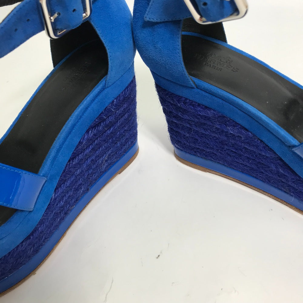 HERMES Sandals Suede, Patent Leather blue heel belt Elda Women 35 Used Authentic