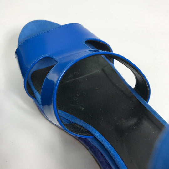 HERMES Sandals Suede, Patent Leather blue heel belt Elda Women 35 Used Authentic