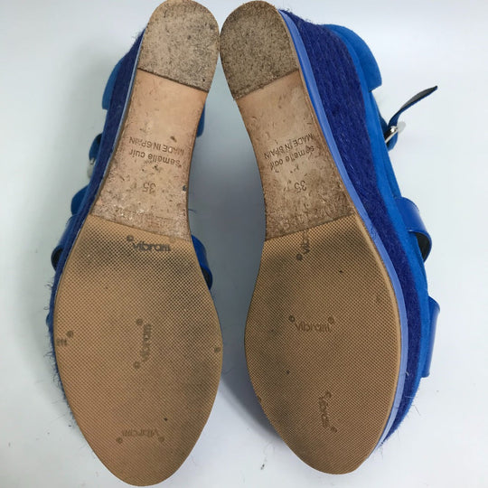 HERMES Sandals Suede, Patent Leather blue heel belt Elda Women 35 Used Authentic